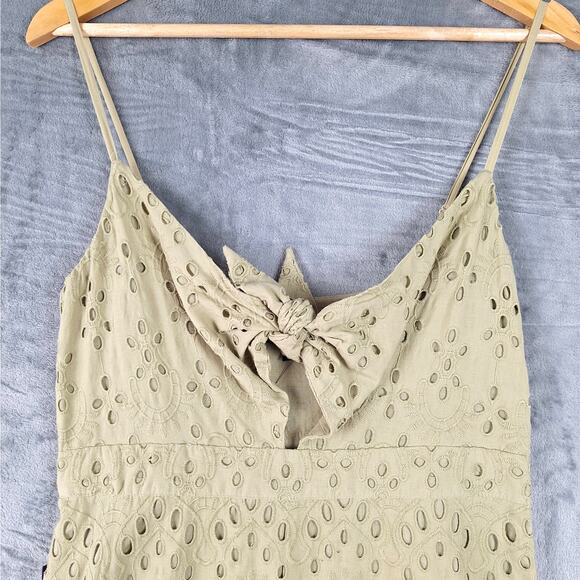 Womens Dress Medium Green Babydoll Y2K Eyelet Fairy Boho Tie Front Coquette NWT - Picture 2 of 10